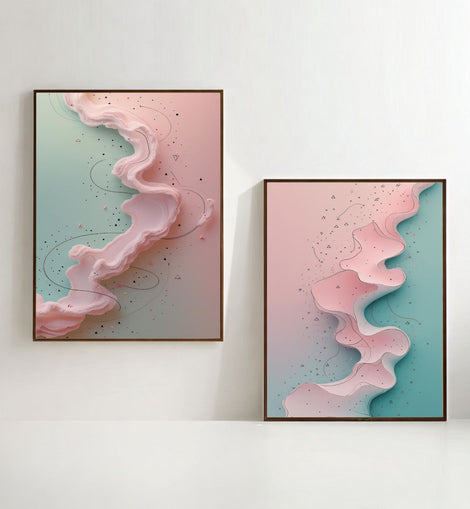 Abstract Pastel Wall Art Set of 2 Printable, Contemporary Pink Abstract Prints, Modern Home Decor, Digital Download