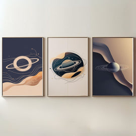 Planet Wall Art Set of 3 Printable, Modern Space Wall Decor, Minimalist Celestial Poster Set, Digital Download