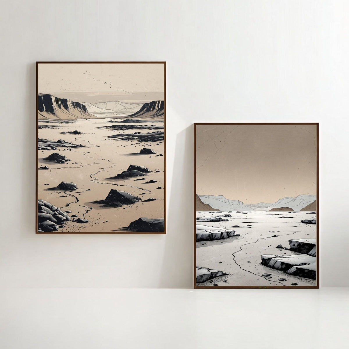 Juego de 2 láminas de arte de paisaje desértico, Láminas desérticas minimalistas, Decoración de pared de naturaleza moderna, Descarga digital