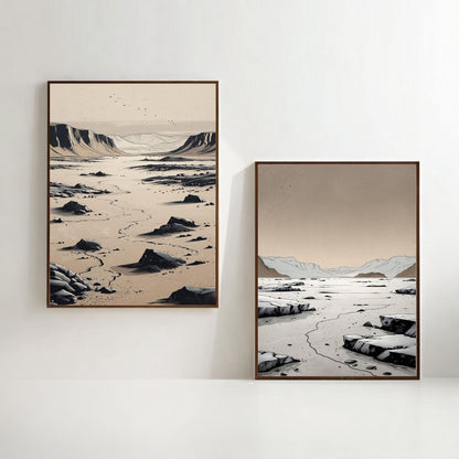 Juego de 2 láminas de arte de paisaje desértico, Láminas desérticas minimalistas, Decoración de pared de naturaleza moderna, Descarga digital