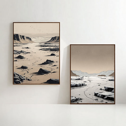 Juego de 2 láminas de arte de paisaje desértico, Láminas desérticas minimalistas, Decoración de pared de naturaleza moderna, Descarga digital