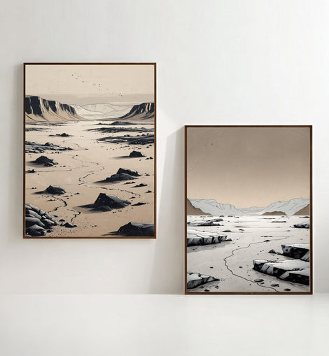 Juego de 2 láminas de arte de paisaje desértico, Láminas desérticas minimalistas, Decoración de pared de naturaleza moderna, Descarga digital