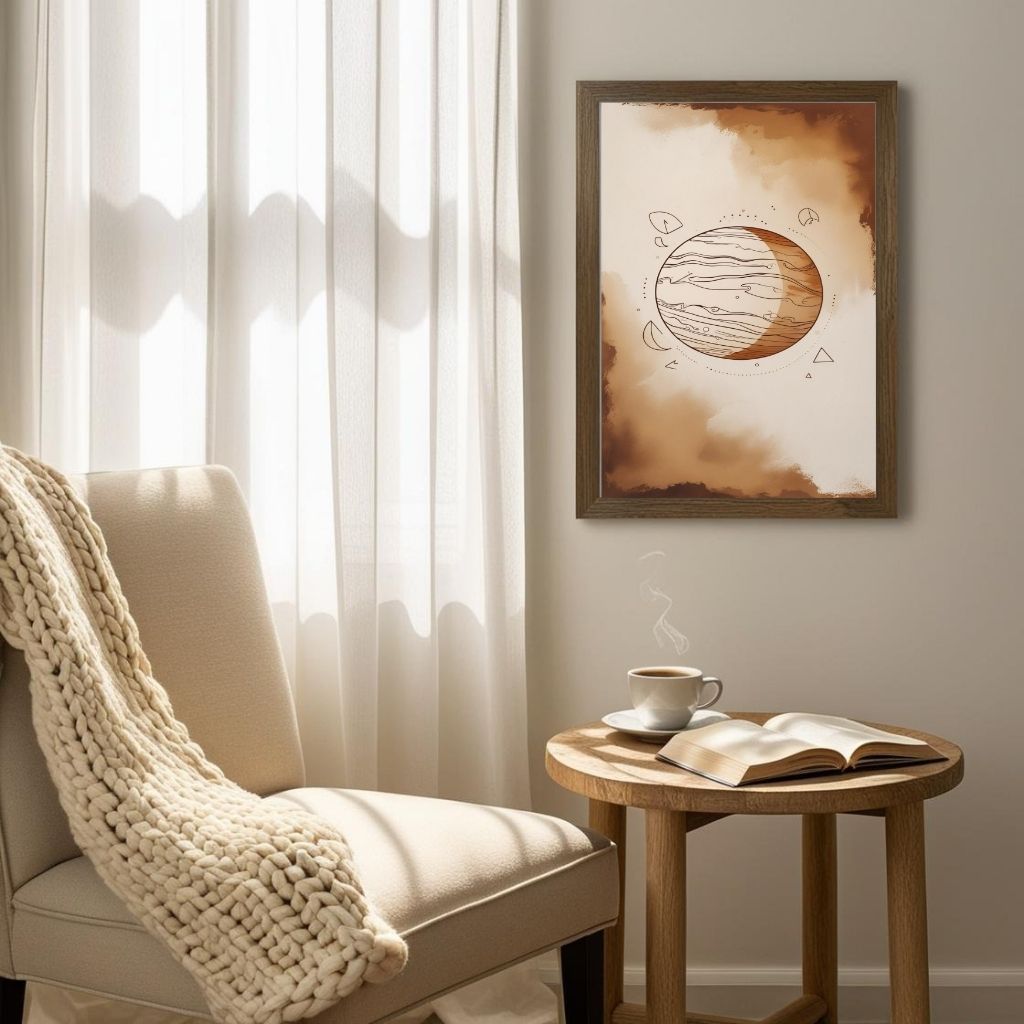 Arte de Pared Imprimible Planeta Celestial, Lámina de Planeta Cósmico Minimalista, Decoración Moderna del Hogar Espacial, Póster de Astronomía Escandinavo, Descarga Digital