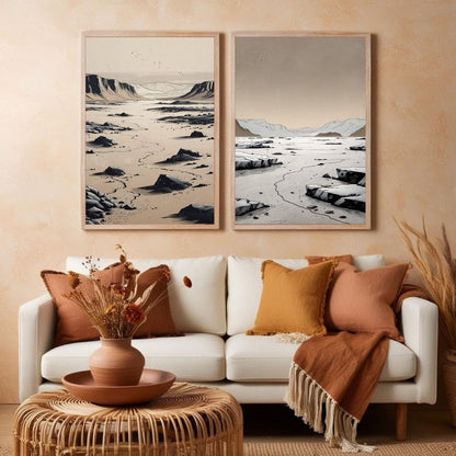 Juego de 2 láminas de arte de paisaje desértico, Láminas desérticas minimalistas, Decoración de pared de naturaleza moderna, Descarga digital