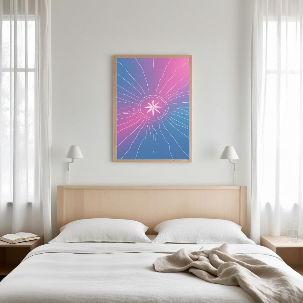 Arte de pared de estrella celestial imprimible, estampado de ráfaga de estrellas cósmica degradada, decoración moderna para el hogar de galaxia, póster espacial minimalista, descarga digital