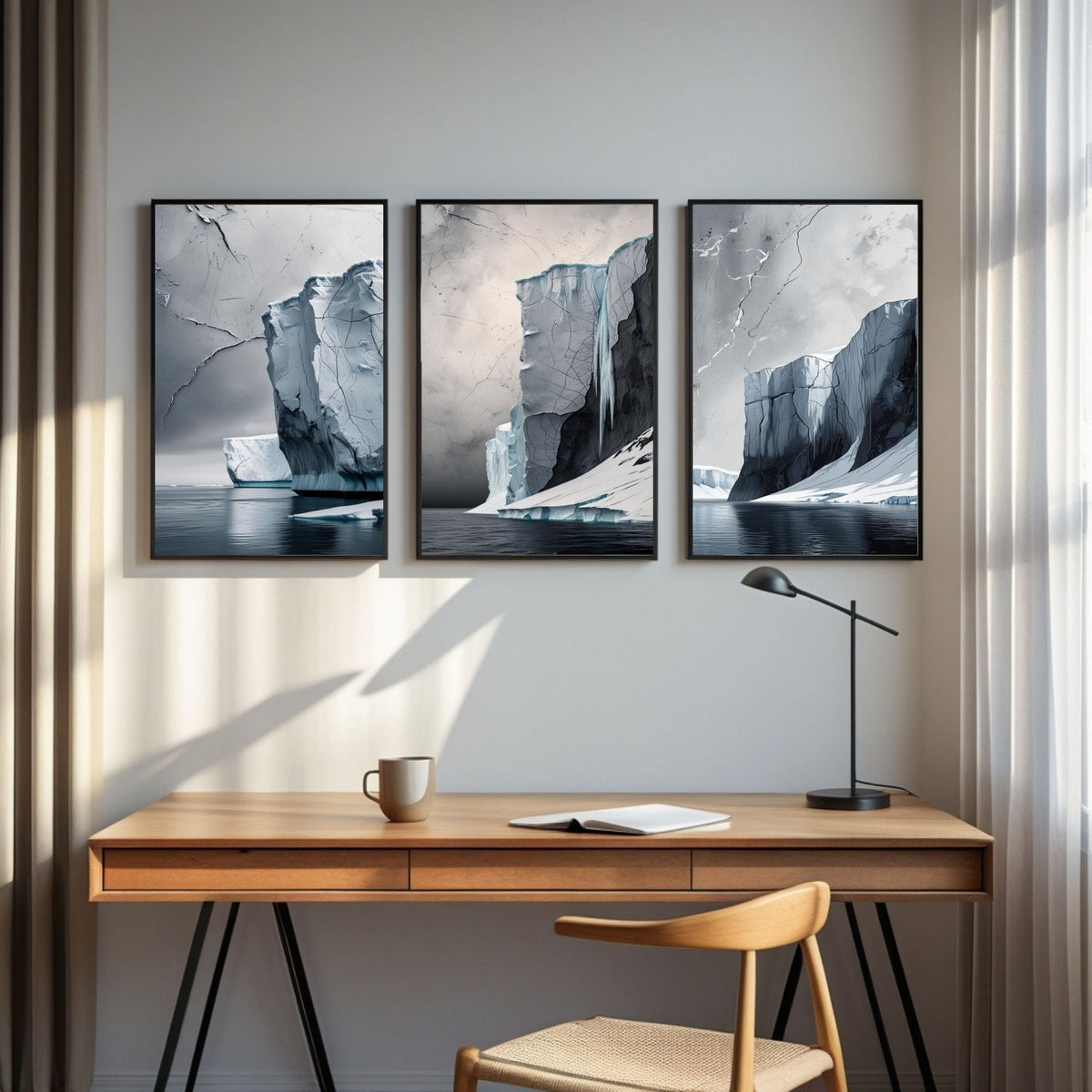 Juego de 3 cuadros de pared de iceberg ártico | Láminas de paisajes glaciares | Decoración costera moderna de la naturaleza | Descarga digital