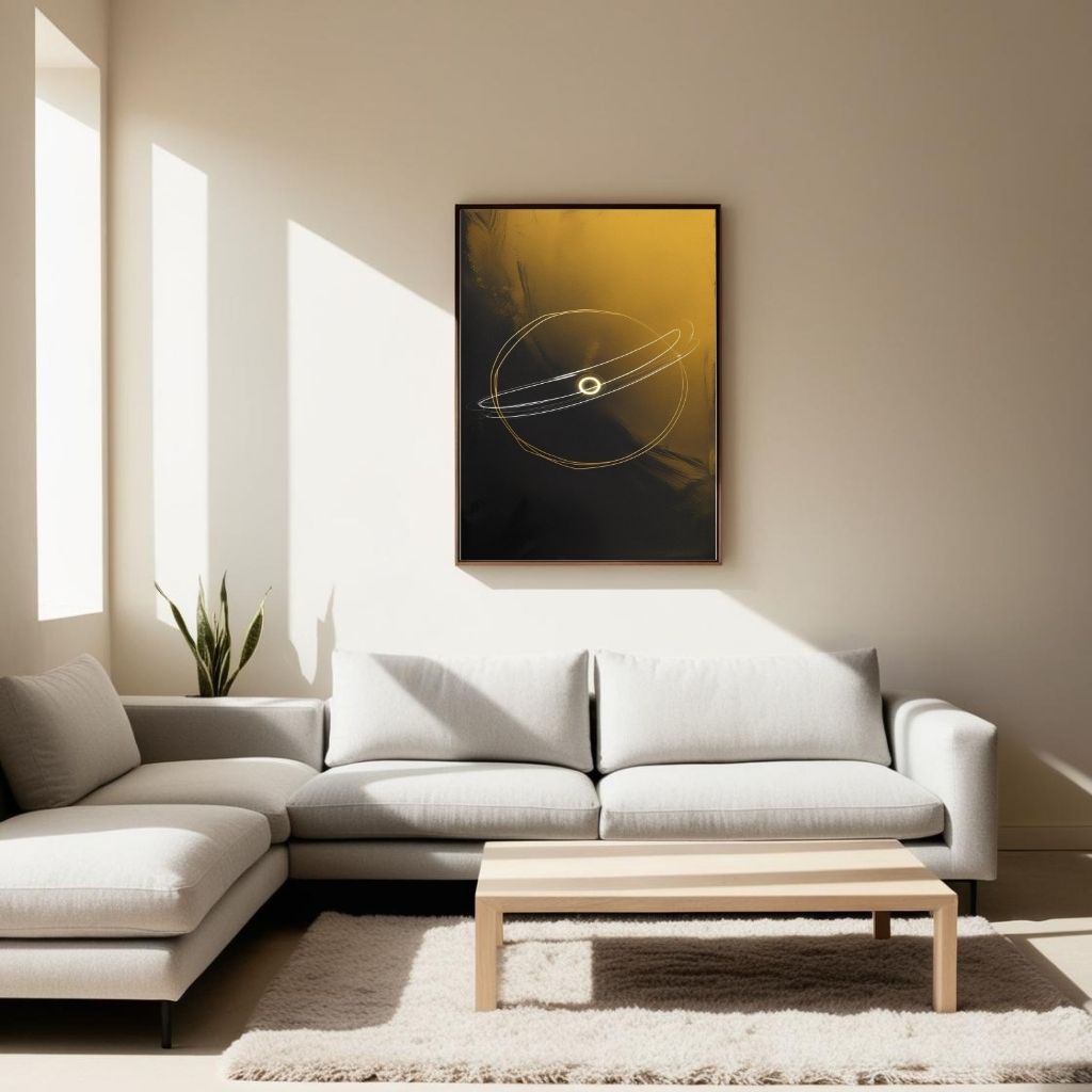 Arte de pared imprimible "Órbita Celestial", ilustración espacial de línea mínima, decoración cósmica moderna, póster de galaxia neutro, descarga digital