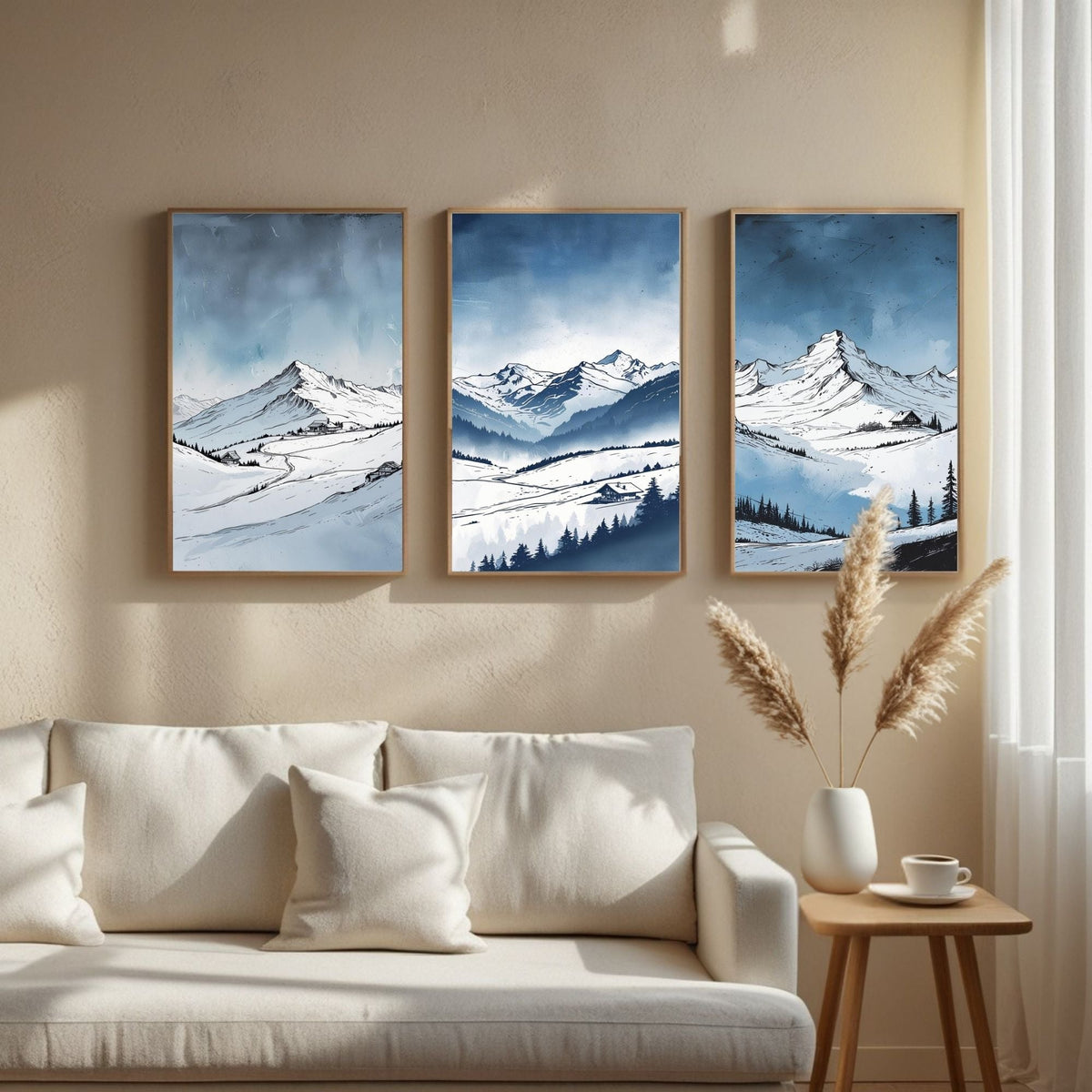 Set de 3 Láminas de Montañas, Impresiones de Paisajes Nevados, Decoración de Pared Moderna de Naturaleza, Descarga Digital