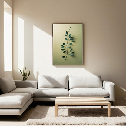 Lámina botánica minimalista para pared, estampado de rama de hoja verde, póster botánico moderno, decoración de naturaleza escandinava, descarga digital