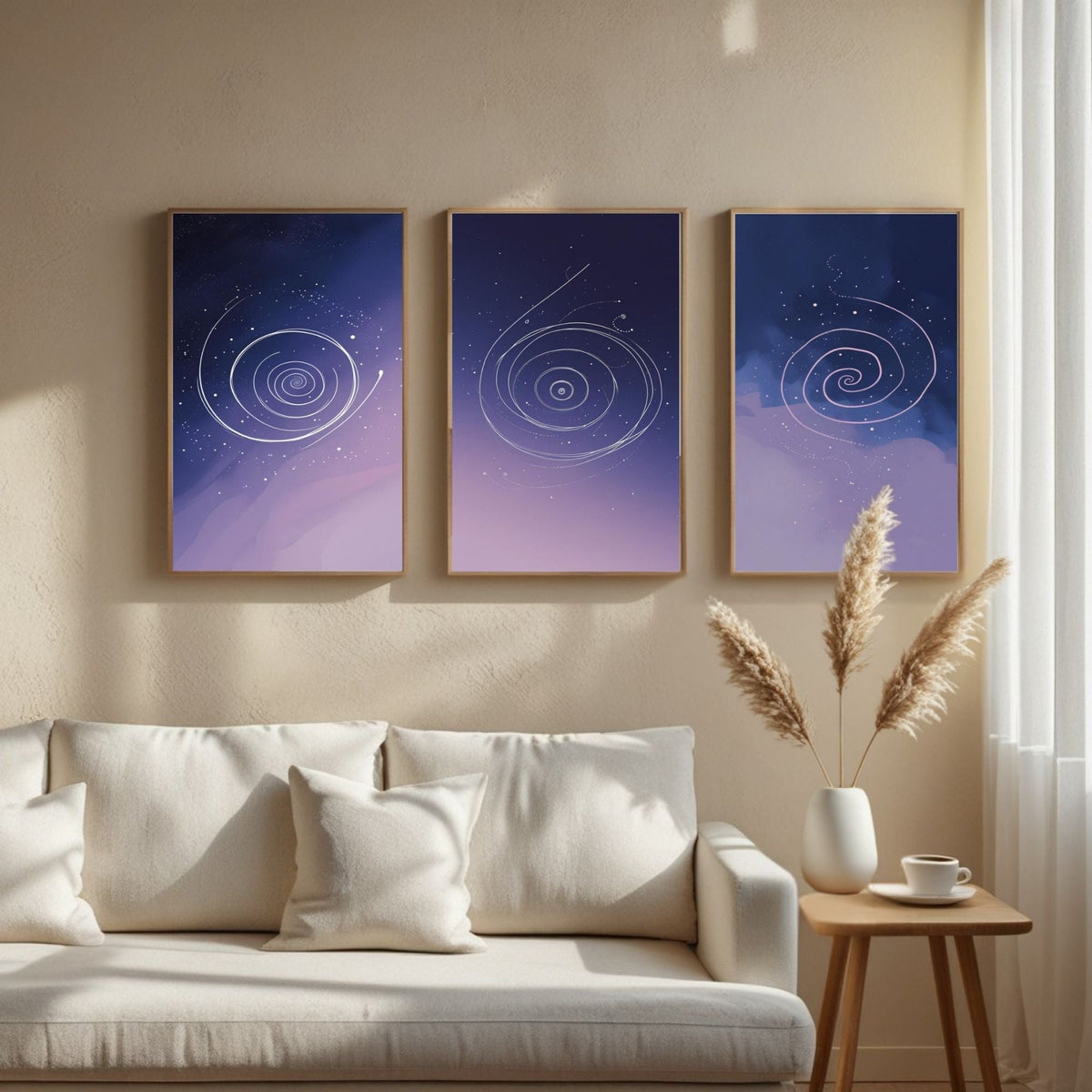 Celestial Spiral Wall Art Set of 3 | Purple Galaxy Printable Art | Cosmic Minimalist Decor | Abstract Space Wall Art | Modern Bedroom Poster Set | Digital Download