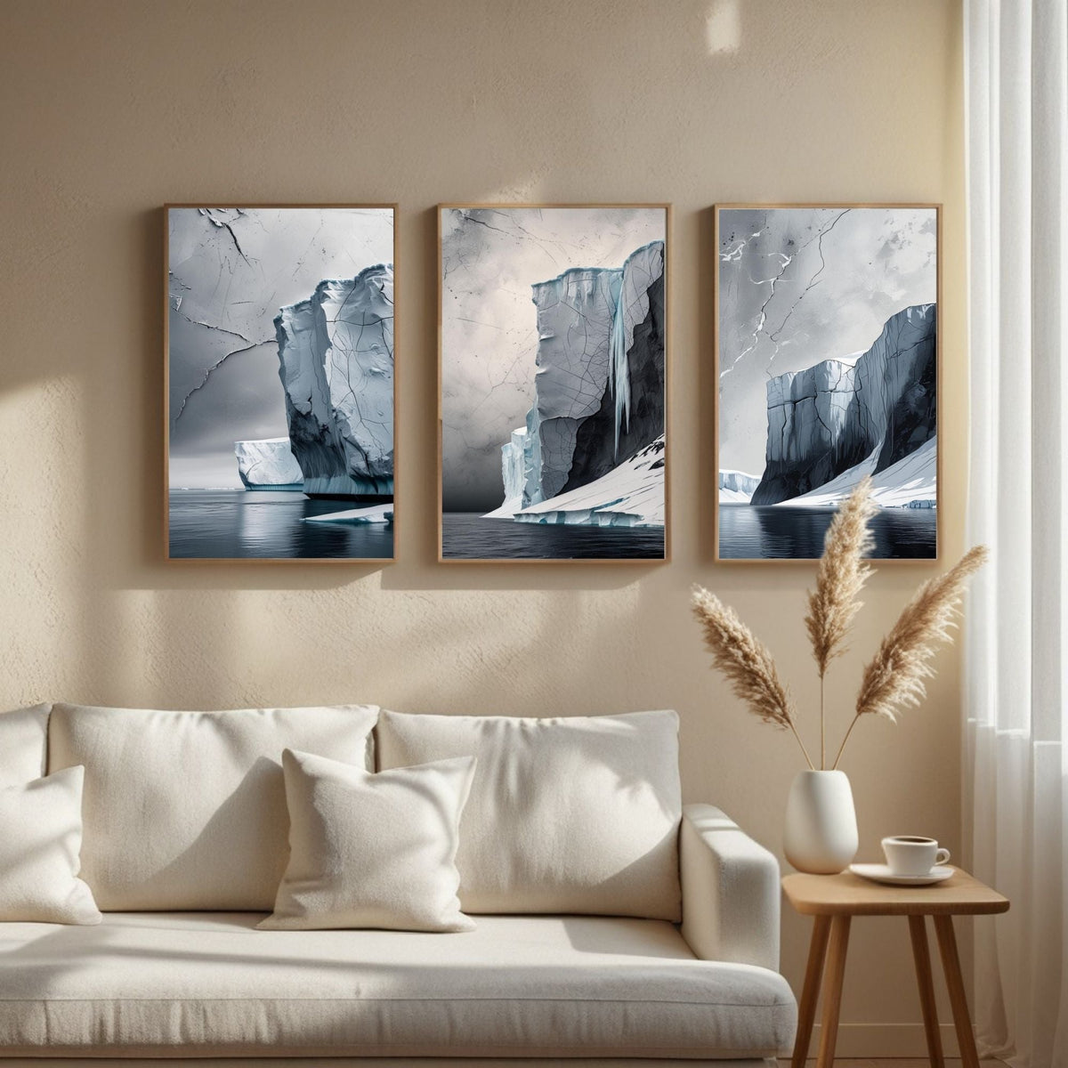 Juego de 3 cuadros de pared de iceberg ártico | Láminas de paisajes glaciares | Decoración costera moderna de la naturaleza | Descarga digital
