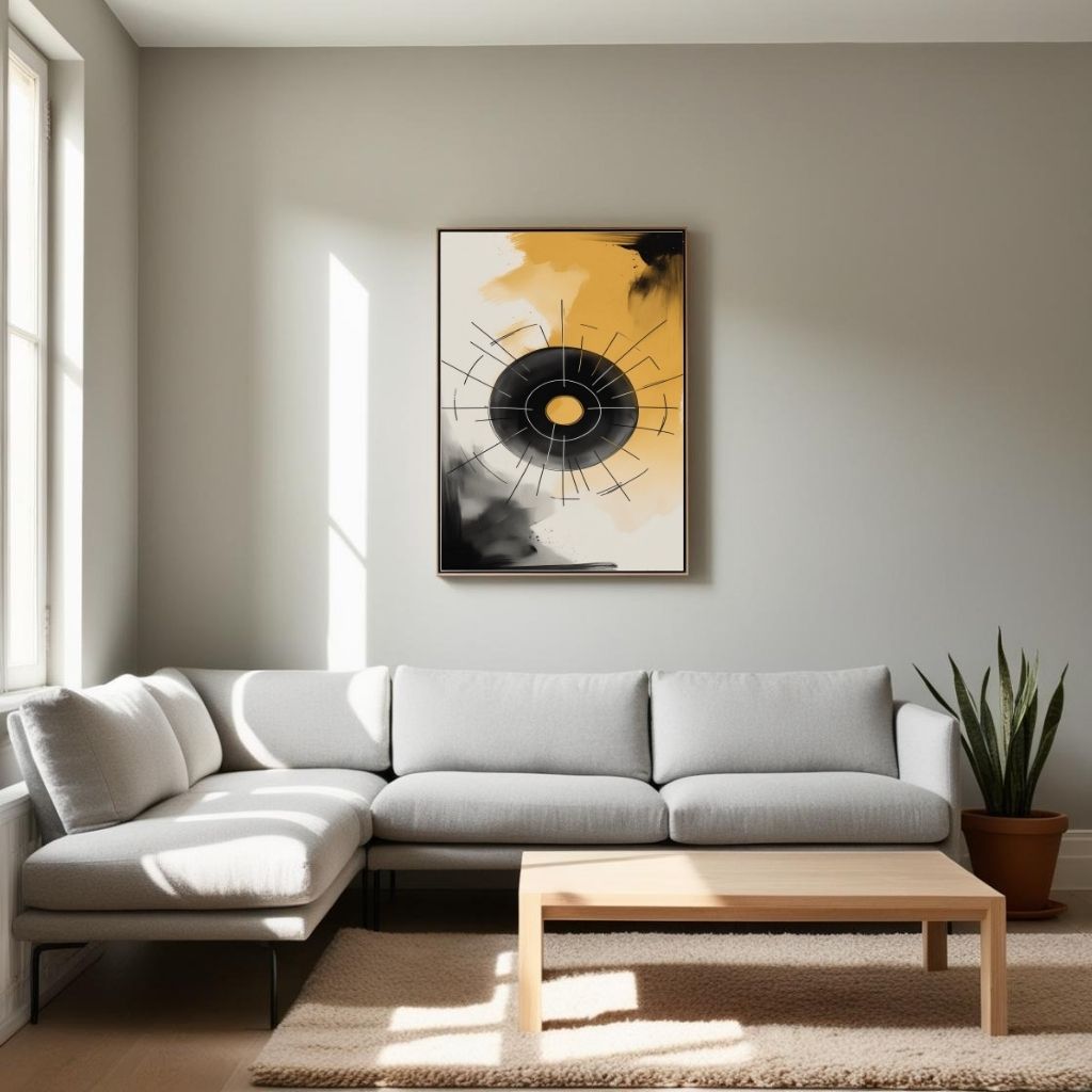 Geometric Circle Wall Art Printable, Modern Abstract Line Art Print, Black and Gold Minimalist Home Decor, Digital Download