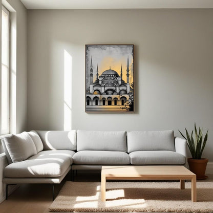 Arte de pared de la Mezquita Azul imprimible, Impresión arquitectónica de la Mezquita del Sultán Ahmed, Decoración islámica del hogar de Estambul, Monumento histórico, Descarga digital