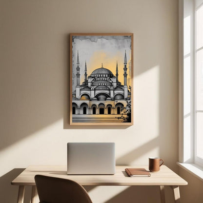 Arte de pared de la Mezquita Azul imprimible, Impresión arquitectónica de la Mezquita del Sultán Ahmed, Decoración islámica del hogar de Estambul, Monumento histórico, Descarga digital