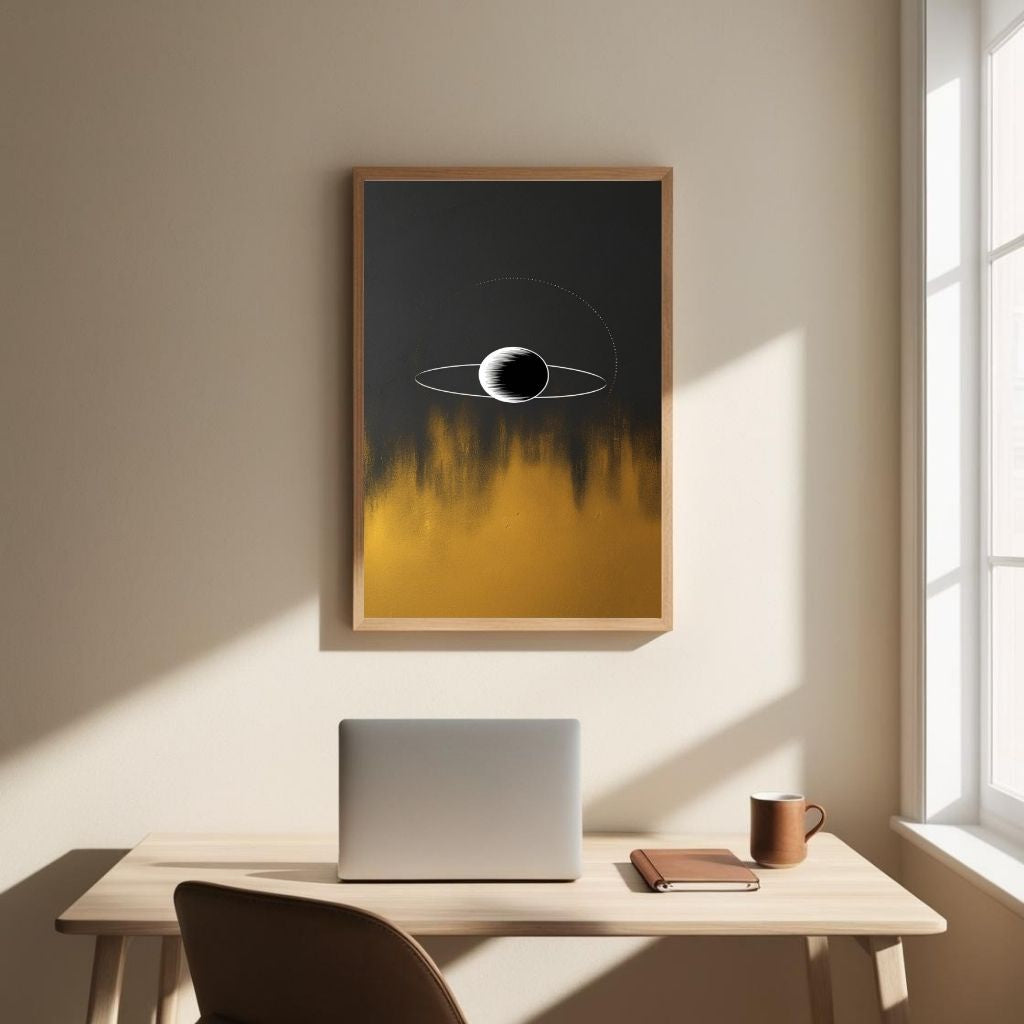Arte de pared imprimible de Saturno, póster minimalista de planeta, decoración moderna de pared espacial, impresión abstracta celestial, descarga digital
