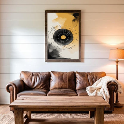 Geometric Circle Wall Art Printable, Modern Abstract Line Art Print, Black and Gold Minimalist Home Decor, Digital Download