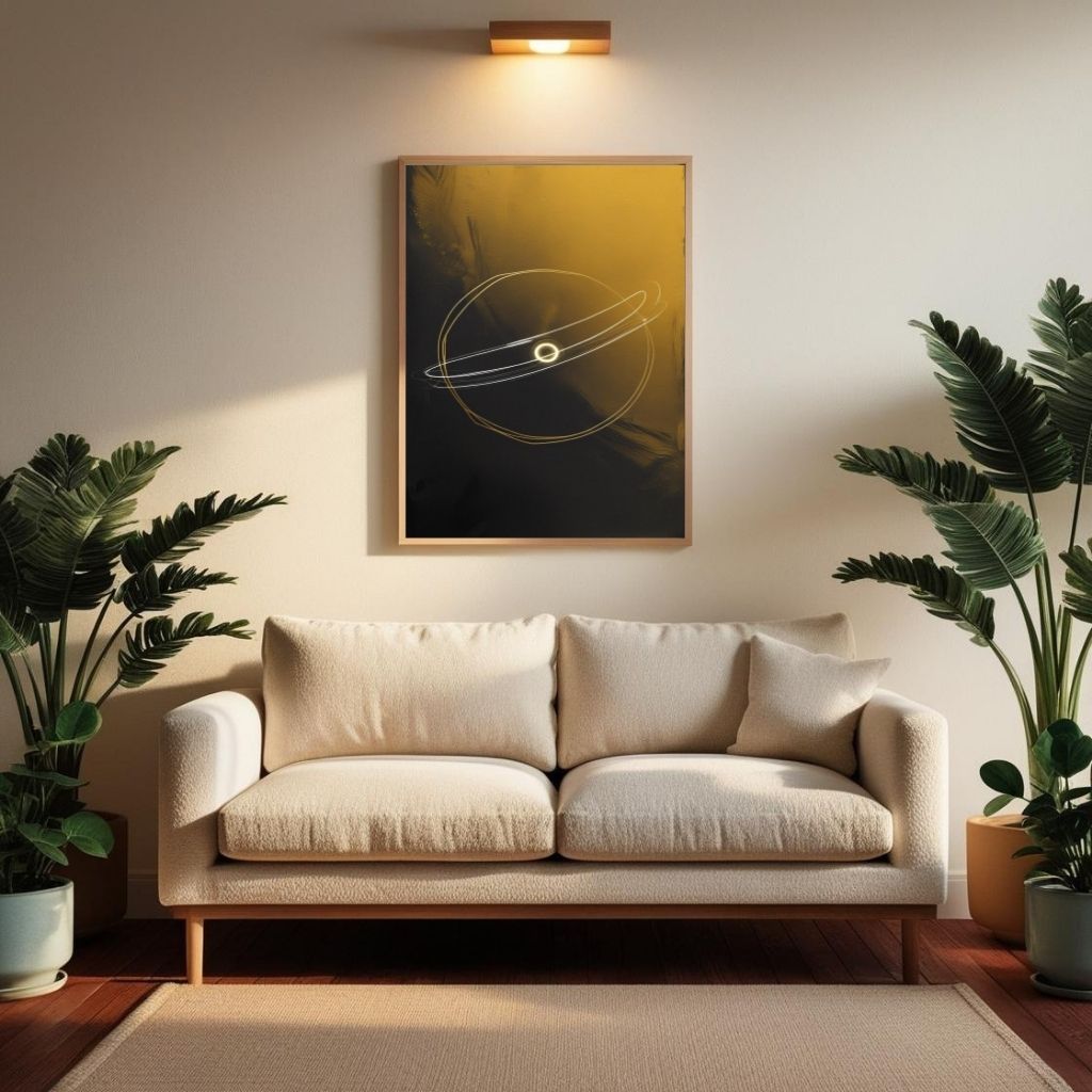 Arte de pared imprimible "Órbita Celestial", ilustración espacial de línea mínima, decoración cósmica moderna, póster de galaxia neutro, descarga digital