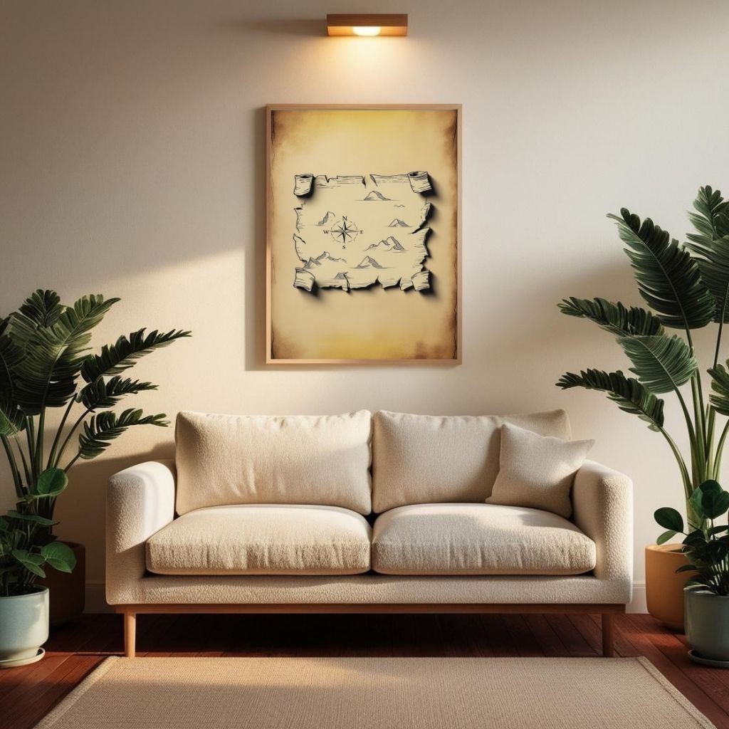 Mapa del tesoro imprimible para pared, impresión de mapa pirata vintage, decoración náutica antigua para el hogar, póster de aventura del viejo mundo, descarga digital