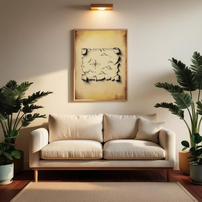 Mapa del tesoro imprimible para pared, impresión de mapa pirata vintage, decoración náutica antigua para el hogar, póster de aventura del viejo mundo, descarga digital
