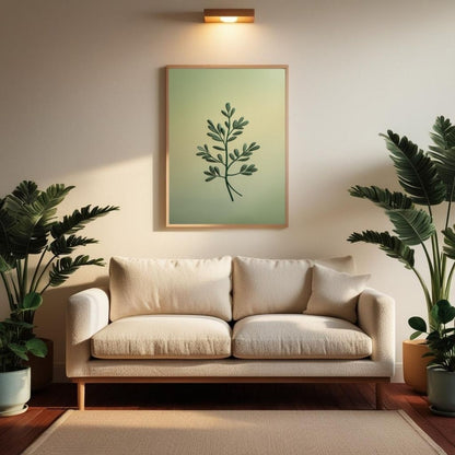 Arte de pared botánico minimalista imprimible, póster de rama de hoja verde, decoración moderna de la naturaleza, arte escandinavo imprimible, impresión de descarga digital