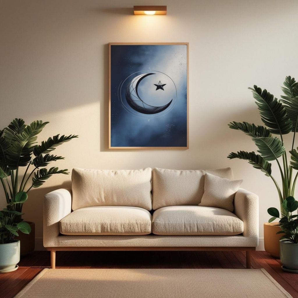 Arte de pared de luna creciente imprimible, póster de luna y estrella, decoración del hogar bohemia celestial, impresión de arte moderno, descarga digital
