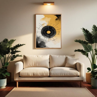 Geometric Circle Wall Art Printable, Modern Abstract Line Art Print, Black and Gold Minimalist Home Decor, Digital Download