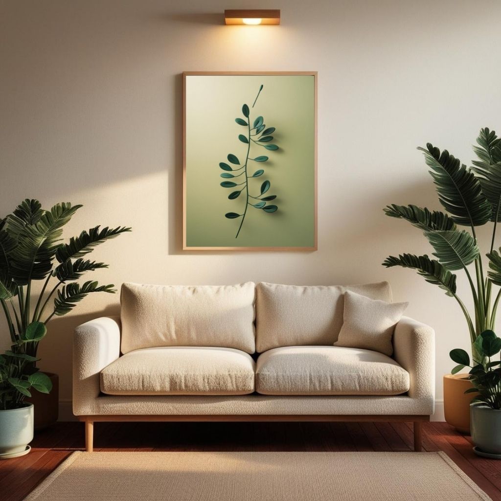 Lámina botánica minimalista para pared, estampado de rama de hoja verde, póster botánico moderno, decoración de naturaleza escandinava, descarga digital