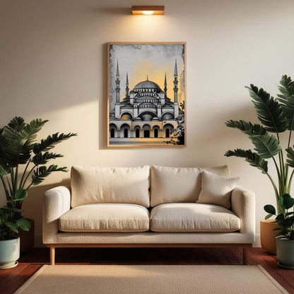 Arte de pared de la Mezquita Azul imprimible, Impresión arquitectónica de la Mezquita del Sultán Ahmed, Decoración islámica del hogar de Estambul, Monumento histórico, Descarga digital