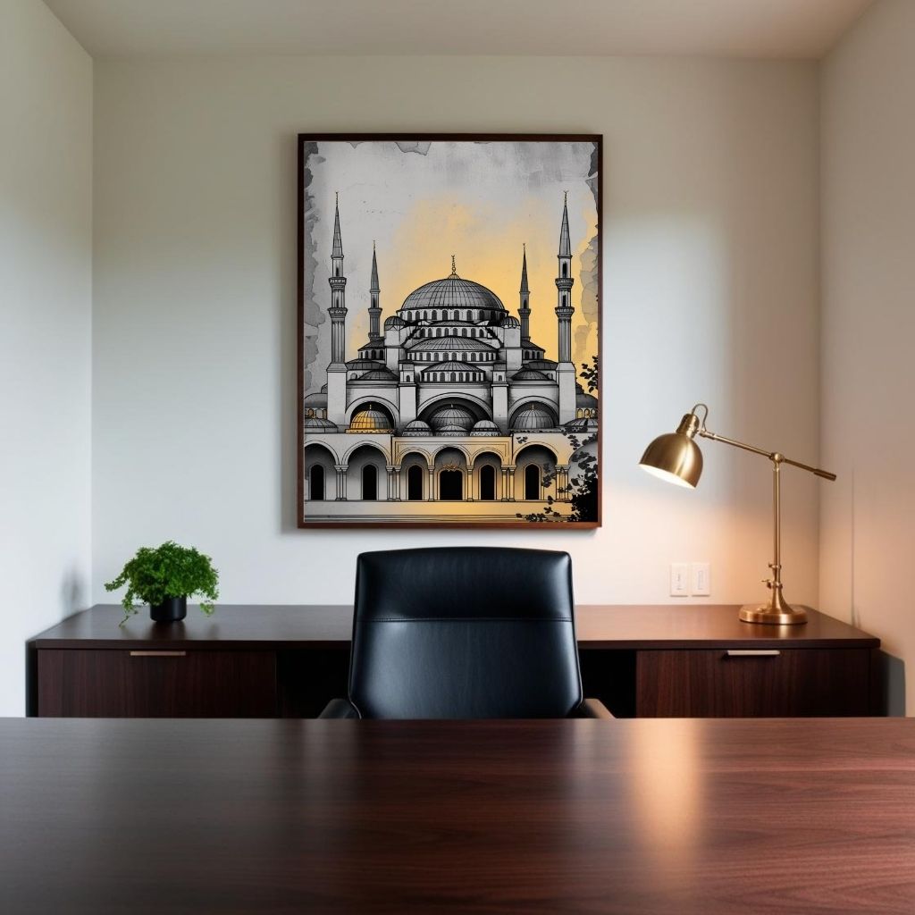 Arte de pared de la Mezquita Azul imprimible, Impresión arquitectónica de la Mezquita del Sultán Ahmed, Decoración islámica del hogar de Estambul, Monumento histórico, Descarga digital