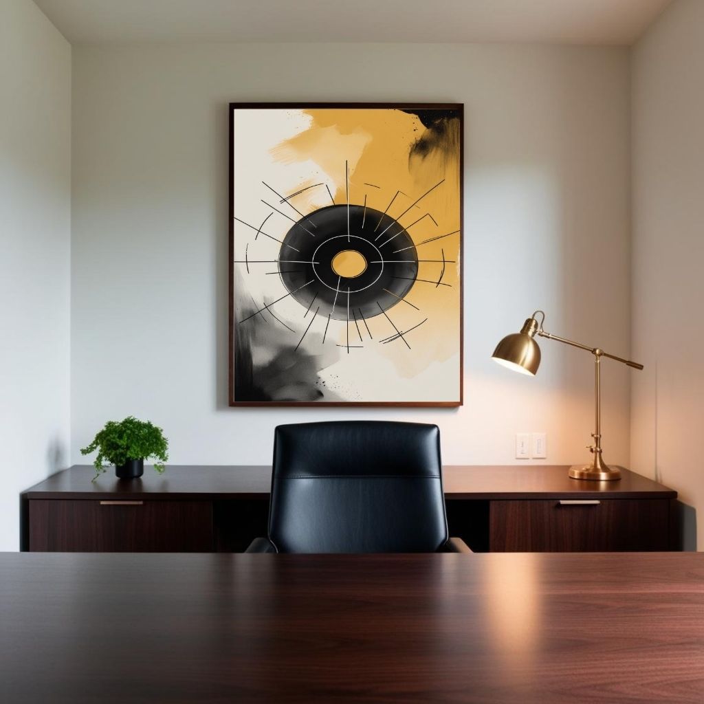 Geometric Circle Wall Art Printable, Modern Abstract Line Art Print, Black and Gold Minimalist Home Decor, Digital Download