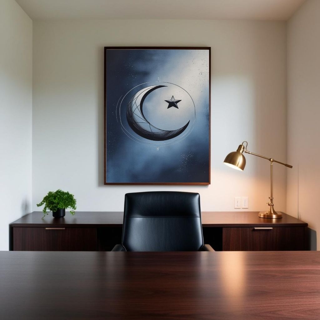 Arte de pared de luna creciente imprimible, póster de luna y estrella, decoración del hogar bohemia celestial, impresión de arte moderno, descarga digital