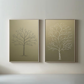 Botanical Tree Wall Art Set of 2 Printable, Minimal Scandinavian Nature Prints, Neutral Home Decor, Digital Download