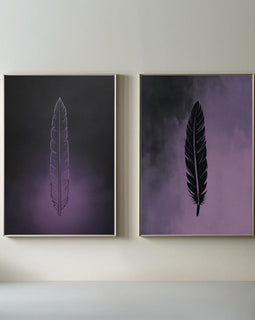Feather Wall Art Set of 2 Printable, Minimalist Boho Feather Prints, Modern Wall Decor, Digital Download