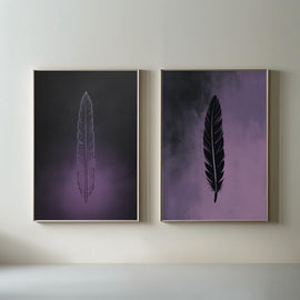 Feather Wall Art Set of 2 Printable, Minimalist Boho Feather Prints, Modern Wall Decor, Digital Download