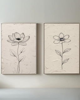 Minimalist Botanical Flower Wall Art Set of 2 | Black and White Floral Line Drawing Prints | Neutral Modern Flower Decor | Scandinavian Botanical Artwork | Printable Wall Art