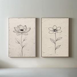 Minimalist Botanical Flower Wall Art Set of 2 | Black and White Floral Line Drawing Prints | Neutral Modern Flower Decor | Scandinavian Botanical Artwork | Printable Wall Art