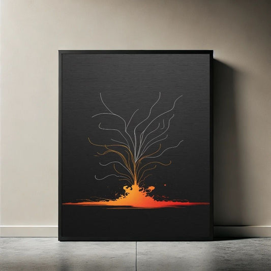 Arte de pared de erupción volcánica para imprimir, impresión minimalista de flujo de lava, decoración moderna del hogar con temática geológica, póster contemporáneo, descarga digital