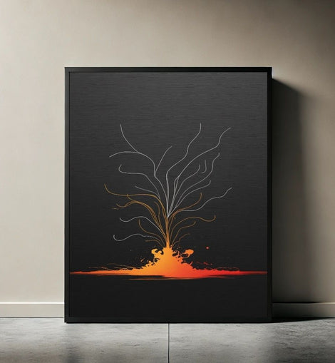 Arte de pared de erupción volcánica para imprimir, impresión minimalista de flujo de lava, decoración moderna del hogar con temática geológica, póster contemporáneo, descarga digital