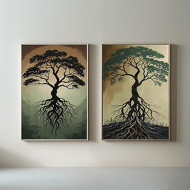 Tree of Life Wall Art Set of 2 | Roots and Growth Art Prints | Spiritual Tree Decor | Nature Wall Art | Symbolic Botanical Artwork | Printable Wall Decor