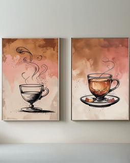 Tea Lover Wall Art Set of 2 | Vintage Tea Cup Prints | Cozy Kitchen Decor | Tea Time Artwork | Rustic Beverage Wall Art | Printable Wall Decor