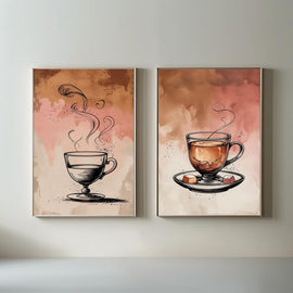 Tea Lover Wall Art Set of 2 | Vintage Tea Cup Prints | Cozy Kitchen Decor | Tea Time Artwork | Rustic Beverage Wall Art | Printable Wall Decor