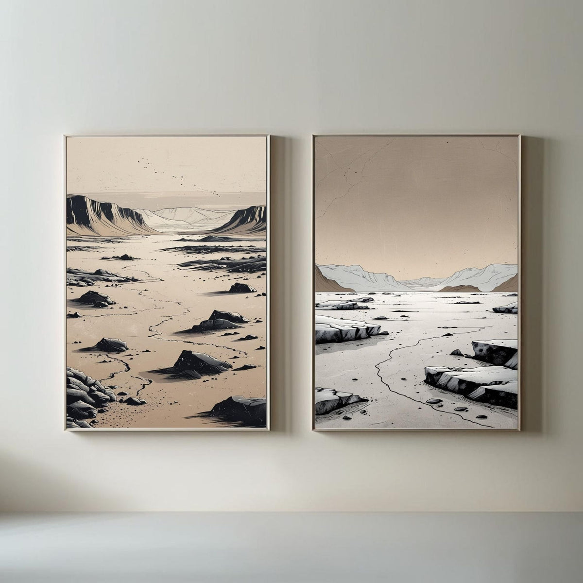 Juego de 2 láminas de arte de paisaje desértico, Láminas desérticas minimalistas, Decoración de pared de naturaleza moderna, Descarga digital