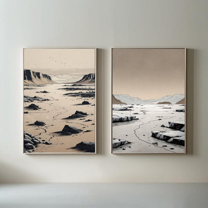 Juego de 2 láminas de arte de paisaje desértico, Láminas desérticas minimalistas, Decoración de pared de naturaleza moderna, Descarga digital