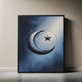 Crescent Moon Wall Art Printable, Moon and Star Poster, Celestial Boho Home Decor, Modern Art Print, Digital Download
