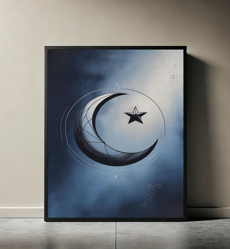 Crescent Moon Wall Art Printable, Moon and Star Poster, Celestial Boho Home Decor, Modern Art Print, Digital Download