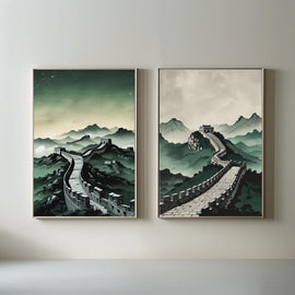 Great Wall of China Wall Art Set of 2 | Asian Landscape Prints | Chinese Architecture Decor | Oriental Mountain Artwork | Minimalist Travel Wall Art | Printable Decor
