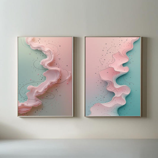 Juego de 2 láminas de pared abstractas en tonos pastel, impresiones abstractas contemporáneas en rosa, decoración moderna para el hogar, descarga digital