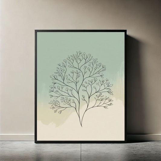 Arte Botánico Lineal Imprimible, Lámina con Dibujo Minimalista de Hoja, Decoración Escandinava de Pared con Naturaleza, Póster Botánico Neutro, Descarga Digital
