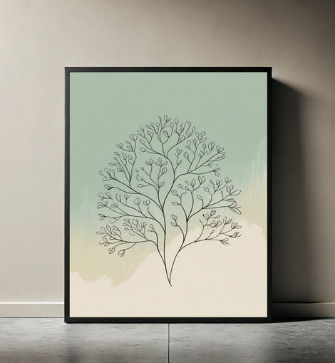 Botanical Line Art Printable, Minimal Leaf Drawing Print, Scandinavian Nature Wall Decor, Neutral Botanical Poster, Digital Download