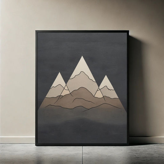 Lámina artística de línea de montaña, Impresión de ilustración de montaña minimalista, Decoración de pared de naturaleza escandinava, Póster de paisaje neutral, Descarga digital